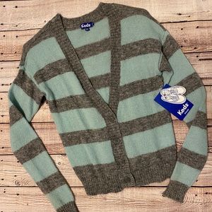 NWT Keds Green Gray Striped Cardigan Sweater